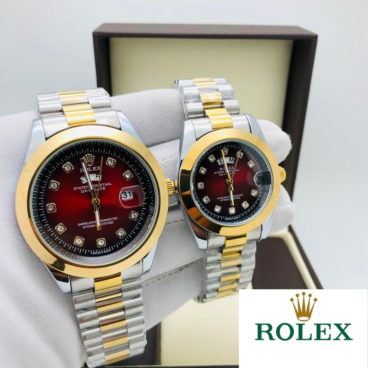 Rolex Stainless Steel Couple Watch With Rolex Box