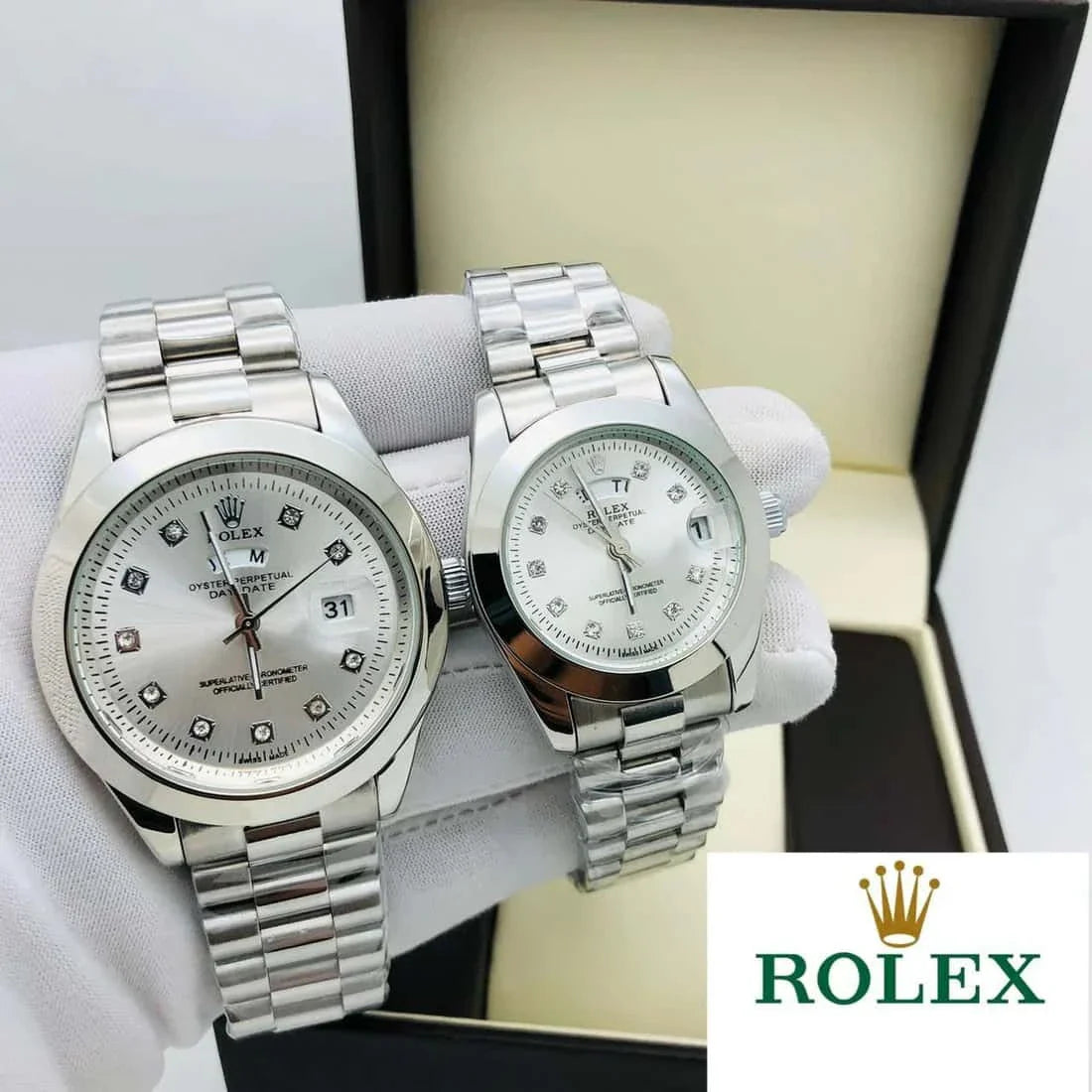 Rolex Stainless Steel Couple Watch With Rolex Box