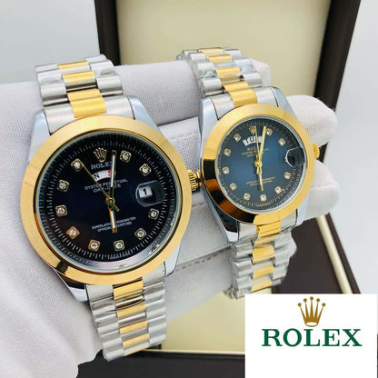 Rolex Stainless Steel Couple Watch With Rolex Box