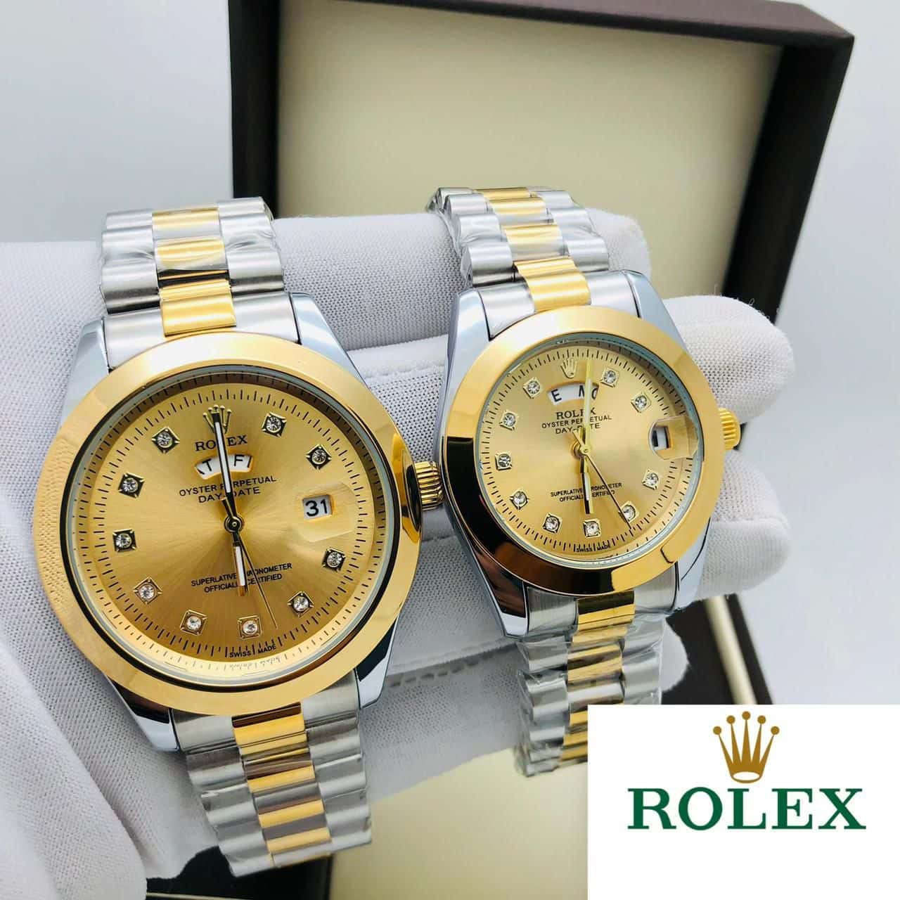 Rolex Stainless Steel Couple Watch With Rolex Box