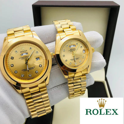 Rolex Stainless Steel Couple Watch With Rolex Box