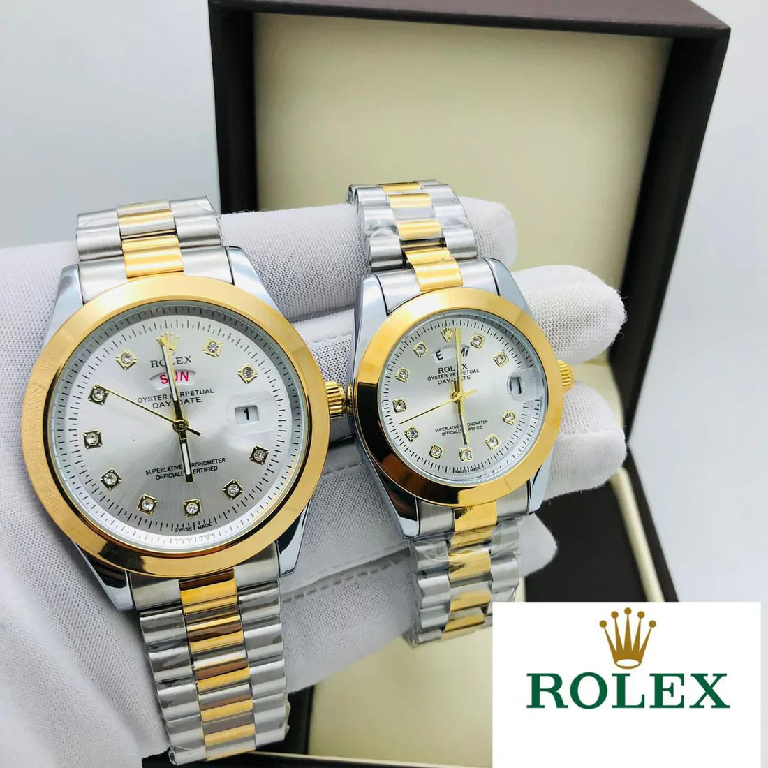 Rolex Stainless Steel Couple Watch With Rolex Box